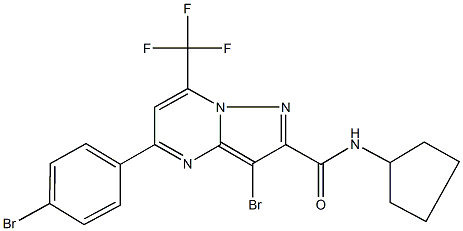 3-bromo-5-(4-bromophenyl)-N-cyclopentyl-7-(trifluoromethyl)pyrazolo[1,5-a]pyrimidine-2-carboxamide Struktur