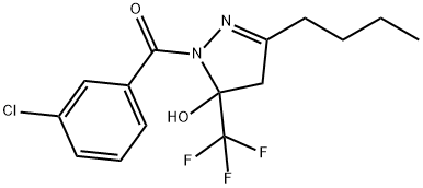 3-butyl-1-(3-chlorobenzoyl)-5-(trifluoromethyl)-4,5-dihydro-1H-pyrazol-5-ol Struktur