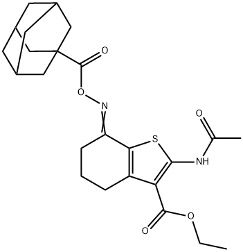 ethyl 2-(acetylamino)-7-{[(1-adamantylcarbonyl)oxy]imino}-4,5,6,7-tetrahydro-1-benzothiophene-3-carboxylate Struktur