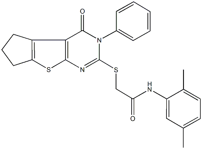 N-(2,5-dimethylphenyl)-2-[(4-oxo-3-phenyl-3,5,6,7-tetrahydro-4H-cyclopenta[4,5]thieno[2,3-d]pyrimidin-2-yl)sulfanyl]acetamide Struktur