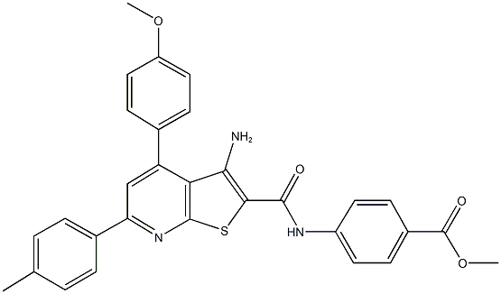 methyl 4-({[3-amino-4-(4-methoxyphenyl)-6-(4-methylphenyl)thieno[2,3-b]pyridin-2-yl]carbonyl}amino)benzoate Struktur