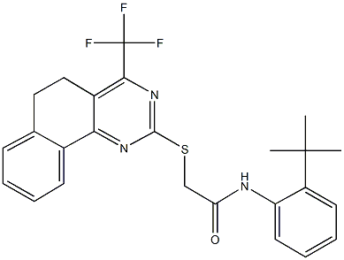 N-(2-tert-butylphenyl)-2-{[4-(trifluoromethyl)-5,6-dihydrobenzo[h]quinazolin-2-yl]sulfanyl}acetamide Struktur