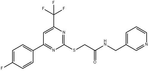 2-{[4-(4-fluorophenyl)-6-(trifluoromethyl)-2-pyrimidinyl]sulfanyl}-N-(3-pyridinylmethyl)acetamide Struktur