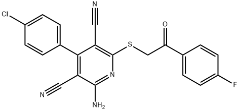 2-amino-4-(4-chlorophenyl)-6-{[2-(4-fluorophenyl)-2-oxoethyl]sulfanyl}-3,5-pyridinedicarbonitrile Struktur