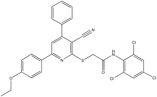 2-{[3-cyano-6-(4-ethoxyphenyl)-4-phenyl-2-pyridinyl]sulfanyl}-N-(2,4,6-trichlorophenyl)acetamide Struktur