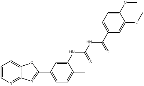 N-(3,4-dimethoxybenzoyl)-N'-(2-methyl-5-[1,3]oxazolo[4,5-b]pyridin-2-ylphenyl)thiourea Struktur