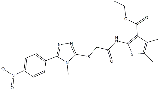 ethyl 2-({[(5-{4-nitrophenyl}-4-methyl-4H-1,2,4-triazol-3-yl)sulfanyl]acetyl}amino)-4,5-dimethylthiophene-3-carboxylate Struktur