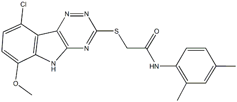 2-[(9-chloro-6-methoxy-5H-[1,2,4]triazino[5,6-b]indol-3-yl)sulfanyl]-N-(2,4-dimethylphenyl)acetamide Struktur