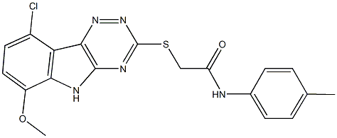 2-[(9-chloro-6-methoxy-5H-[1,2,4]triazino[5,6-b]indol-3-yl)sulfanyl]-N-(4-methylphenyl)acetamide Struktur