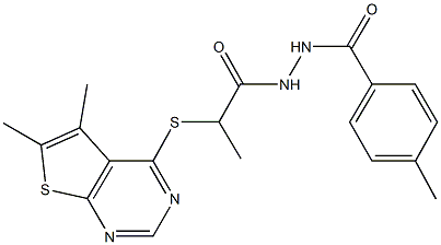 2-[(5,6-dimethylthieno[2,3-d]pyrimidin-4-yl)sulfanyl]-N'-(4-methylbenzoyl)propanohydrazide Struktur