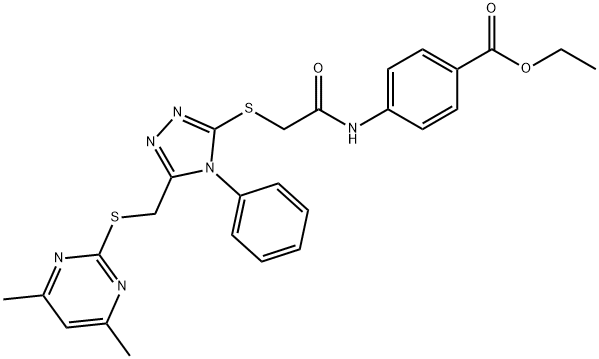 ethyl 4-({[(5-{[(4,6-dimethyl-2-pyrimidinyl)sulfanyl]methyl}-4-phenyl-4H-1,2,4-triazol-3-yl)sulfanyl]acetyl}amino)benzoate Struktur