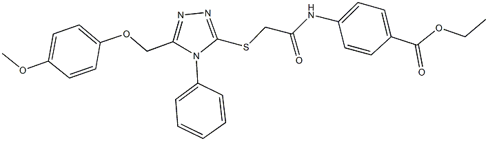 ethyl 4-{[({5-[(4-methoxyphenoxy)methyl]-4-phenyl-4H-1,2,4-triazol-3-yl}sulfanyl)acetyl]amino}benzoate Struktur