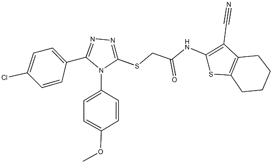 2-{[5-(4-chlorophenyl)-4-(4-methoxyphenyl)-4H-1,2,4-triazol-3-yl]sulfanyl}-N-(3-cyano-4,5,6,7-tetrahydro-1-benzothien-2-yl)acetamide Struktur