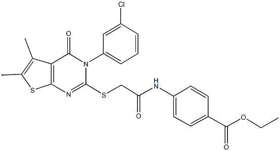 ethyl 4-[({[3-(3-chlorophenyl)-5,6-dimethyl-4-oxo-3,4-dihydrothieno[2,3-d]pyrimidin-2-yl]sulfanyl}acetyl)amino]benzoate Struktur