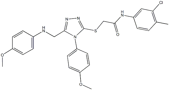 N-(3-chloro-4-methylphenyl)-2-{[5-[(4-methoxyanilino)methyl]-4-(4-methoxyphenyl)-4H-1,2,4-triazol-3-yl]sulfanyl}acetamide Struktur