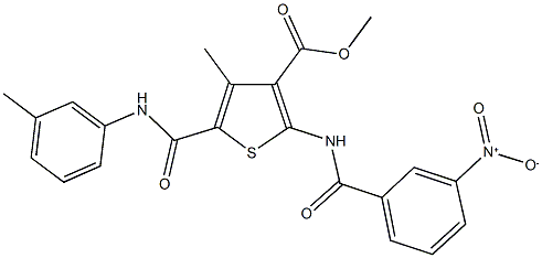 methyl 2-[({3-nitrophenyl}carbonyl)amino]-4-methyl-5-{[(3-methylphenyl)amino]carbonyl}thiophene-3-carboxylate Struktur