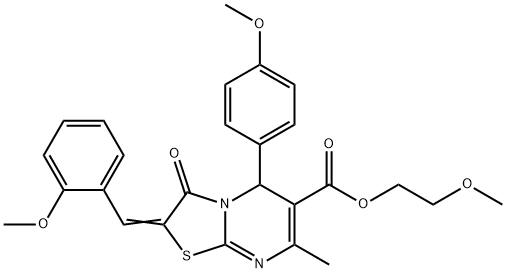 2-methoxyethyl 2-(2-methoxybenzylidene)-5-(4-methoxyphenyl)-7-methyl-3-oxo-2,3-dihydro-5H-[1,3]thiazolo[3,2-a]pyrimidine-6-carboxylate Struktur