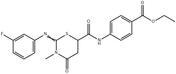 ethyl 4-[({2-[(3-fluorophenyl)imino]-3-methyl-4-oxo-1,3-thiazinan-6-yl}carbonyl)amino]benzoate Struktur