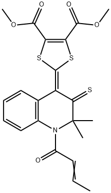 dimethyl 2-(1-(2-butenoyl)-2,2-dimethyl-3-thioxo-2,3-dihydro-4(1H)-quinolinylidene)-1,3-dithiole-4,5-dicarboxylate Struktur