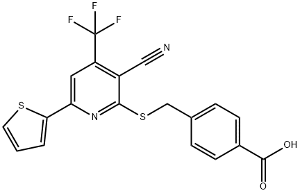 4-({[3-cyano-6-(2-thienyl)-4-(trifluoromethyl)-2-pyridinyl]sulfanyl}methyl)benzoic acid Struktur