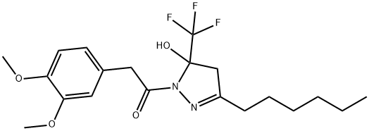 1-[(3,4-dimethoxyphenyl)acetyl]-3-hexyl-5-(trifluoromethyl)-4,5-dihydro-1H-pyrazol-5-ol Struktur