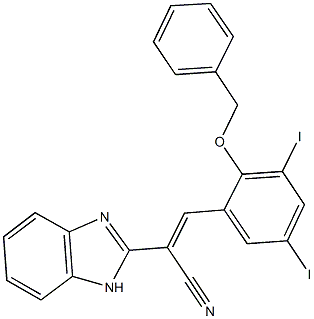 2-(1H-benzimidazol-2-yl)-3-[2-(benzyloxy)-3,5-diiodophenyl]acrylonitrile Struktur