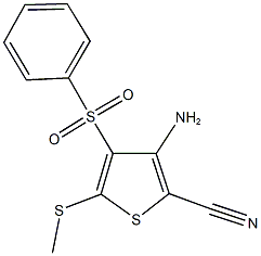 3-amino-5-(methylsulfanyl)-4-(phenylsulfonyl)-2-thiophenecarbonitrile Struktur