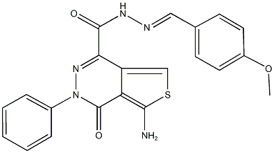 5-amino-N'-(4-methoxybenzylidene)-4-oxo-3-phenyl-3,4-dihydrothieno[3,4-d]pyridazine-1-carbohydrazide Struktur