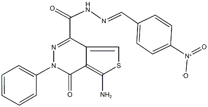 5-amino-N'-{4-nitrobenzylidene}-4-oxo-3-phenyl-3,4-dihydrothieno[3,4-d]pyridazine-1-carbohydrazide Struktur