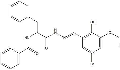 N-(1-{[2-(5-bromo-3-ethoxy-2-hydroxybenzylidene)hydrazino]carbonyl}-2-phenylvinyl)benzamide Struktur