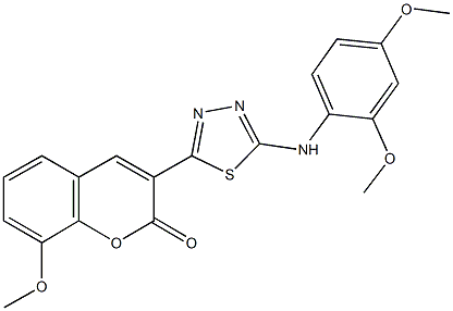 3-(5-{[2,4-bis(methyloxy)phenyl]amino}-1,3,4-thiadiazol-2-yl)-8-(methyloxy)-2H-chromen-2-one Struktur