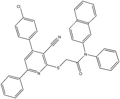 2-{[4-(4-chlorophenyl)-3-cyano-6-phenyl-2-pyridinyl]sulfanyl}-N-(2-naphthyl)-N-phenylacetamide Struktur