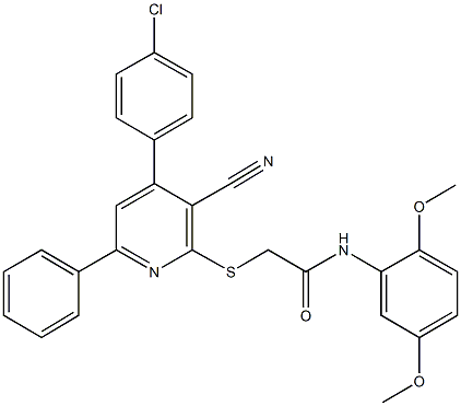 2-{[4-(4-chlorophenyl)-3-cyano-6-phenyl-2-pyridinyl]sulfanyl}-N-(2,5-dimethoxyphenyl)acetamide Struktur