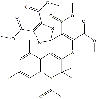 tetramethyl 6'-acetyl-5',5',8',10'-tetramethyl-5',6'-dihydrospiro[1,3-dithiole-2,1'-(1'H)-thiopyrano[2,3-c]quinoline]-2',3',4,5-tetracarboxylate Struktur