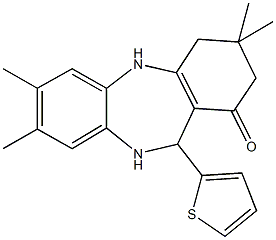 3,3,7,8-tetramethyl-11-thien-2-yl-2,3,4,5,10,11-hexahydro-1H-dibenzo[b,e][1,4]diazepin-1-one Struktur