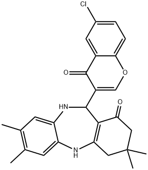 11-(6-chloro-4-oxo-4H-chromen-3-yl)-3,3,7,8-tetramethyl-2,3,4,5,10,11-hexahydro-1H-dibenzo[b,e][1,4]diazepin-1-one Struktur