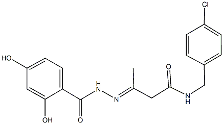 N-(4-chlorobenzyl)-3-[(2,4-dihydroxybenzoyl)hydrazono]butanamide Struktur