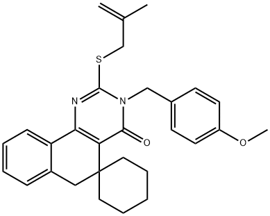 3-(4-methoxybenzyl)-2-[(2-methyl-2-propenyl)sulfanyl]-5,6-dihydrospiro(benzo[h]quinazoline-5,1'-cyclohexane)-4(3H)-one Struktur