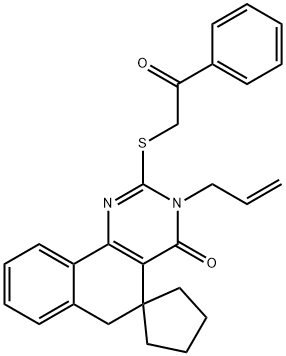 3-allyl-2-[(2-oxo-2-phenylethyl)sulfanyl]-5,6-dihydrospiro(benzo[h]quinazoline-5,1'-cyclopentane)-4(3H)-one Struktur