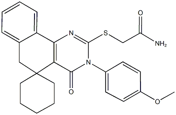 2-{[3-(4-methoxyphenyl)-4-oxo-3,4,5,6-tetrahydrospiro(benzo[h]quinazoline-5,1'-cyclohexane)-2-yl]sulfanyl}acetamide Struktur