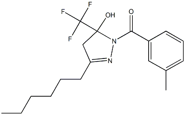 3-hexyl-1-[(3-methylphenyl)carbonyl]-5-(trifluoromethyl)-4,5-dihydro-1H-pyrazol-5-ol Struktur