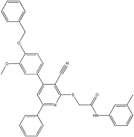 2-({4-[4-(benzyloxy)-3-methoxyphenyl]-3-cyano-6-phenyl-2-pyridinyl}sulfanyl)-N-(3-methylphenyl)acetamide Struktur