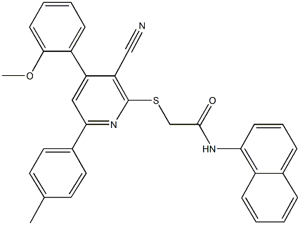 2-{[3-cyano-4-(2-methoxyphenyl)-6-(4-methylphenyl)-2-pyridinyl]sulfanyl}-N-(1-naphthyl)acetamide Struktur