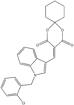 3-({1-[(2-chlorophenyl)methyl]-1H-indol-3-yl}methylidene)-1,5-dioxaspiro[5.5]undecane-2,4-dione Struktur