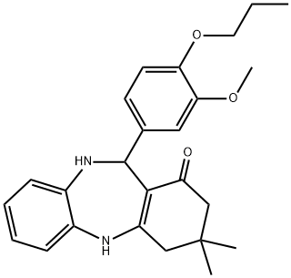 11-(3-methoxy-4-propoxyphenyl)-3,3-dimethyl-2,3,4,5,10,11-hexahydro-1H-dibenzo[b,e][1,4]diazepin-1-one Struktur