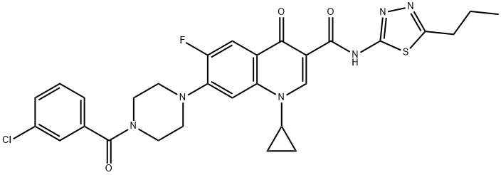 7-[4-(3-chlorobenzoyl)-1-piperazinyl]-1-cyclopropyl-6-fluoro-4-oxo-N-(5-propyl-1,3,4-thiadiazol-2-yl)-1,4-dihydro-3-quinolinecarboxamide Struktur