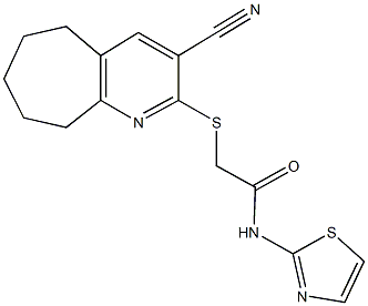 2-[(3-cyano-6,7,8,9-tetrahydro-5H-cyclohepta[b]pyridin-2-yl)sulfanyl]-N-(1,3-thiazol-2-yl)acetamide Struktur