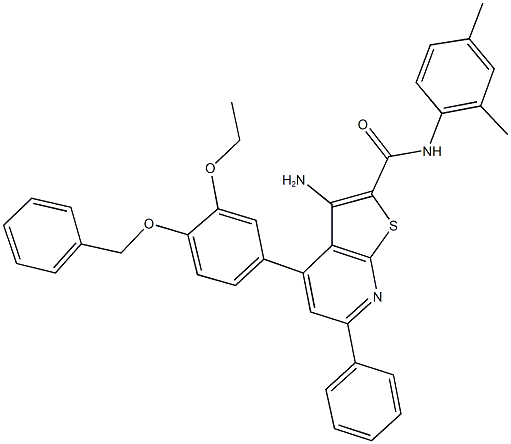 3-amino-4-[4-(benzyloxy)-3-ethoxyphenyl]-N-(2,4-dimethylphenyl)-6-phenylthieno[2,3-b]pyridine-2-carboxamide Struktur