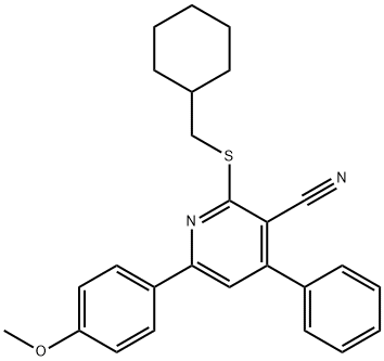 2-[(cyclohexylmethyl)sulfanyl]-6-(4-methoxyphenyl)-4-phenylnicotinonitrile Struktur