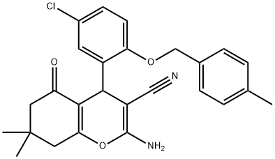 2-amino-4-{5-chloro-2-[(4-methylbenzyl)oxy]phenyl}-7,7-dimethyl-5-oxo-5,6,7,8-tetrahydro-4H-chromene-3-carbonitrile Struktur